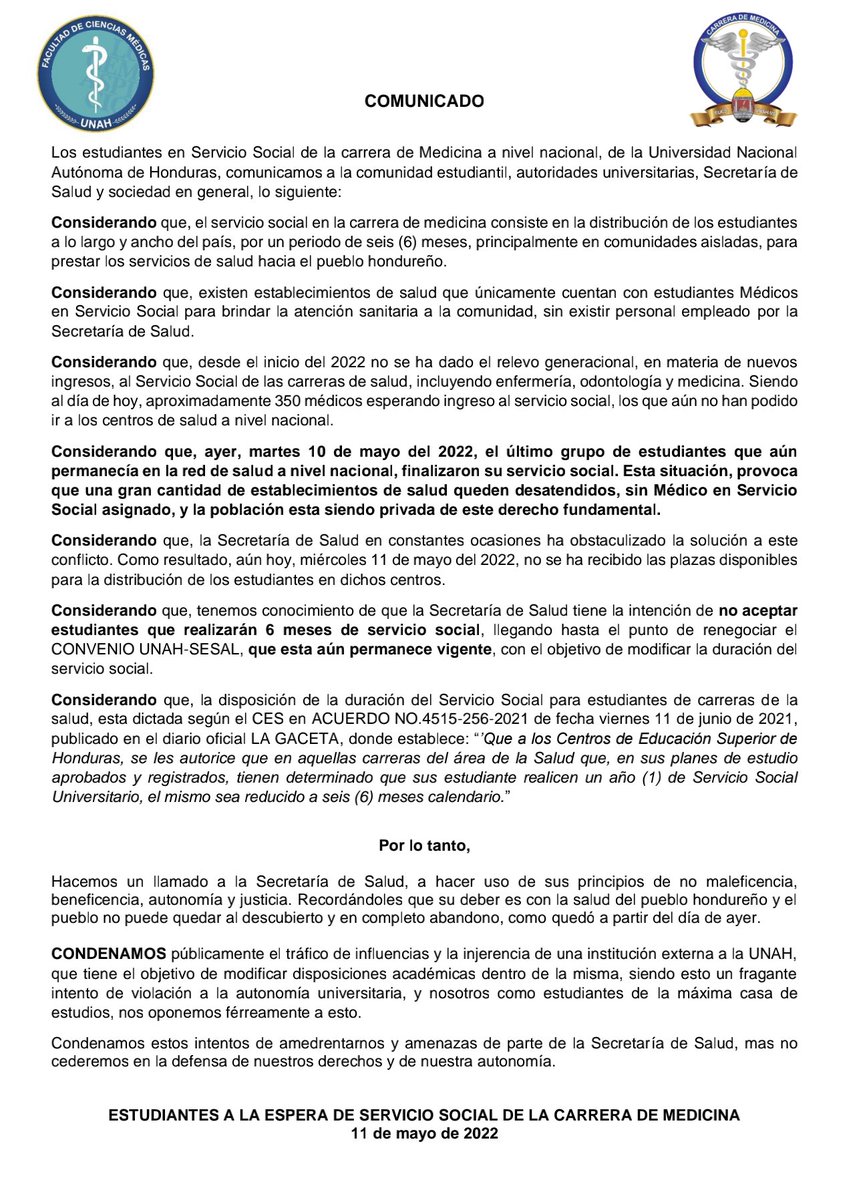 medicina_vs's tweet photo. Estudiantes de Medicina en contra del atropello de la Secretaría de Salud y de la Universidad Nacional Autónoma de Honduras por permitir que se violente la autonomía. https://t.co/ima9b0iq3s