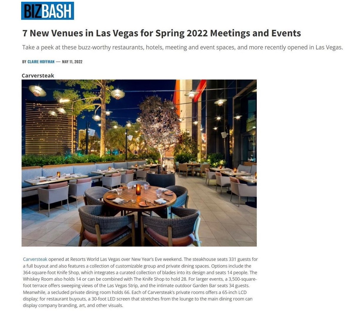 @CarverRoadHospitality luxury steakhouse <a href="/Carversteak/">Carversteak</a> at <a href="/ResortsWorldLV/">Resorts World Las Vegas</a> featured in <a href="/BizBash/">BizBash</a> "7 New Venues in Las Vegas for Spring 2022 Meetings and Events." #LinkInBio to read more!
#SharpenYourAppetite

bizbash.com/venues-destina…