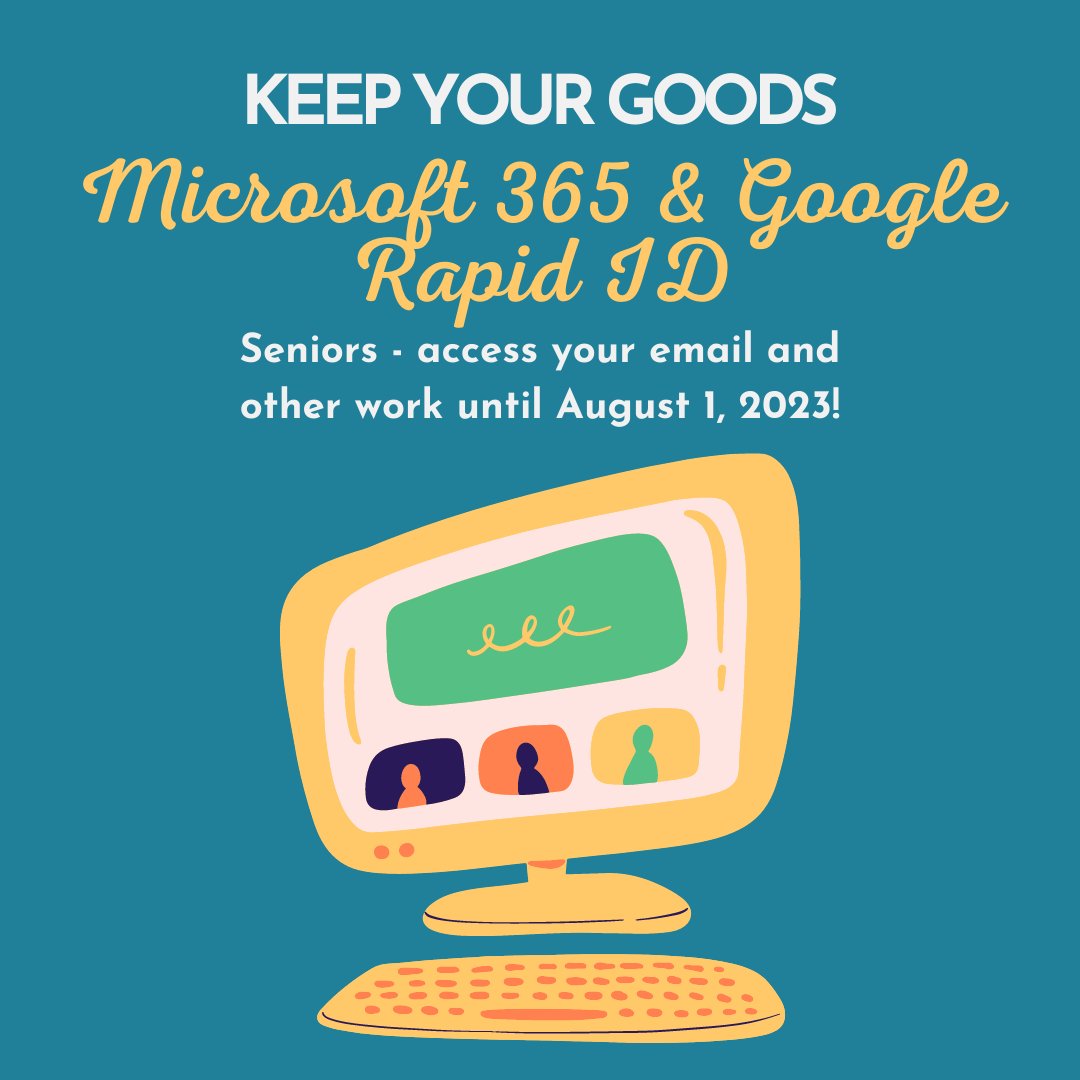 EastHighAces's tweet photo. Seniors! You will have access to resources like Microsoft 365 (OneDrive, https://t.co/jvrAVoC6fO, and e-mail) as well as Google services like Google Drive until August 1, 2023. If you have important files and documents, be sure to move those to personal storage before that date. https://t.co/Or12Iy4So8