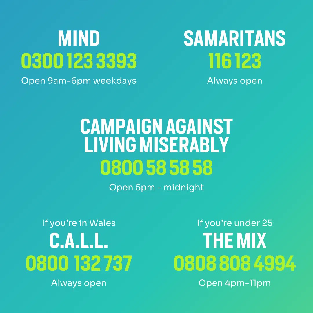 As it's #MentalHealthAwarenessWeek we wanted to share some important numbers for anyone who's finding it hard to cope. If you or anyone you know is struggling with their mental health, your local NHS urgent helpline is open 24/7: buff.ly/3Bt8g1w
#MentalHealthMatters
