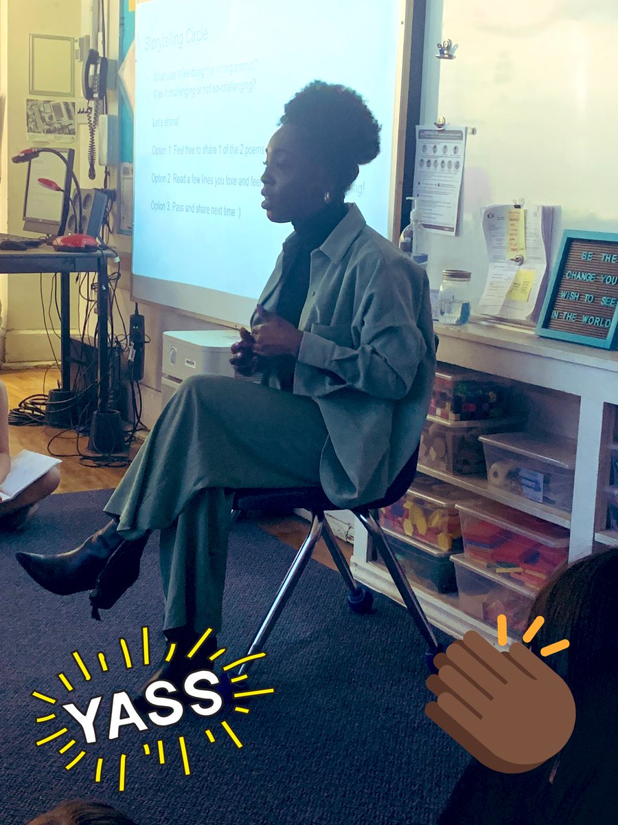 mrshaghani's tweet photo. A beautiful and inspiring morning in room 203! 🌟 Big snaps to @Keoshaloveee 💖 and @NiaCentre for bringing the art of spoken word and poetry to us. Ss were so engaged and shared fabulous poems! @AllenbyPS_TDSB #poetrycommunity https://t.co/lOoVPmTZiL