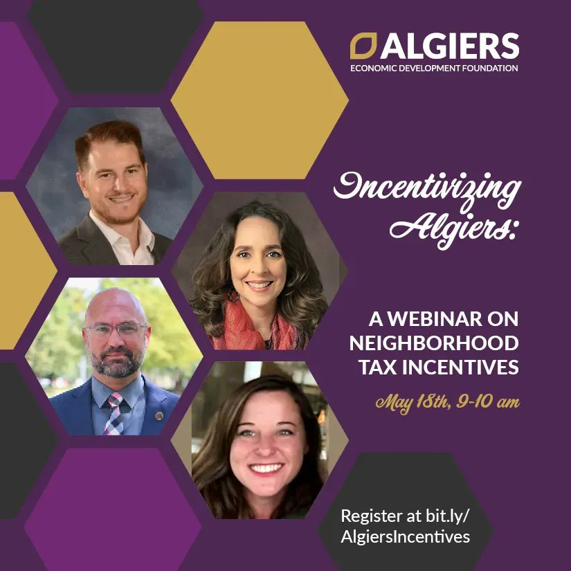 AlgiersEconomic's tweet photo. One week until our webinar on tax incentive opportunities in Algiers! Many of these programs work across the city and state as well. Be sure to register!
https://t.co/kz91hURNVp
#AlgiersStrong #AEDF2022 https://t.co/Whuu9jicMm