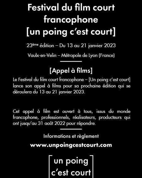 unpoingcestcour's tweet photo. 📢 LANCEMENT DE L'APPEL A FILMS 2023 🎬
Retrouvez la prochaine édition du festival du 13 au 21 janvier 2023 !
En attendant, nous attendons vos films ! 😀
Modalités d'inscription ➡️ https://t.co/WE2UY91xFx
@vaulxenvelin69
@grandlyon
@auvergnerhalpes
#ffcf #ffcf2023 #courtmétrage https://t.co/Xqh6LLSx0Z