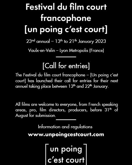 unpoingcestcour's tweet photo. 📢 LANCEMENT DE L'APPEL A FILMS 2023 🎬
Retrouvez la prochaine édition du festival du 13 au 21 janvier 2023 !
En attendant, nous attendons vos films ! 😀
Modalités d'inscription ➡️ https://t.co/WE2UY91xFx
@vaulxenvelin69
@grandlyon
@auvergnerhalpes
#ffcf #ffcf2023 #courtmétrage https://t.co/Xqh6LLSx0Z