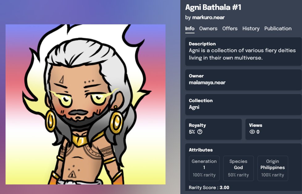 Thanks to <a href="/ElBonuan/">EL 👁️🪞</a> of <a href="/NearGangCouture/">NEAR Gang Couture 🇵🇭</a> , <a href="/VOAlunsina/">Village of Alunsina</a> and <a href="/skull_shy/">shy skull</a> for buying my first minted nft/card on #NEARProtocol "Agni Bathala",  the supreme being and omnipotent creator of the universe in Ancient Tagalog theology. #Bathala #PhilippineMythology #NEAR #paras