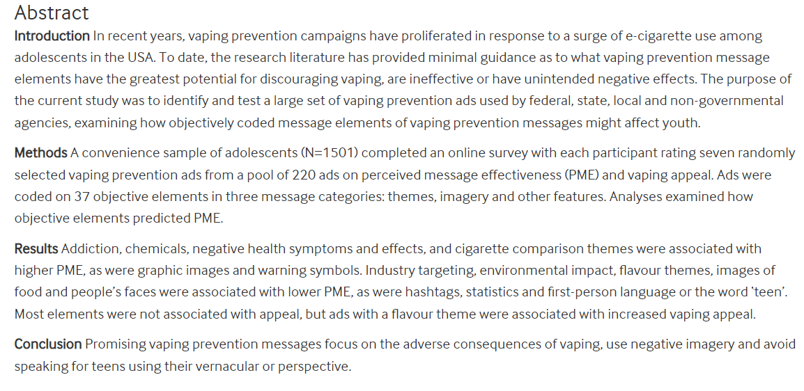 supportREALtchr's tweet photo. Open Access - "Promising vaping prevention messages focus on the adverse consequences of vaping, use negative imagery and avoid speaking for teens using their vernacular or perspective" https://t.co/WEHlXp2aFC @carmelhealth #healtheducation #edchat https://t.co/3EE54EzZoR