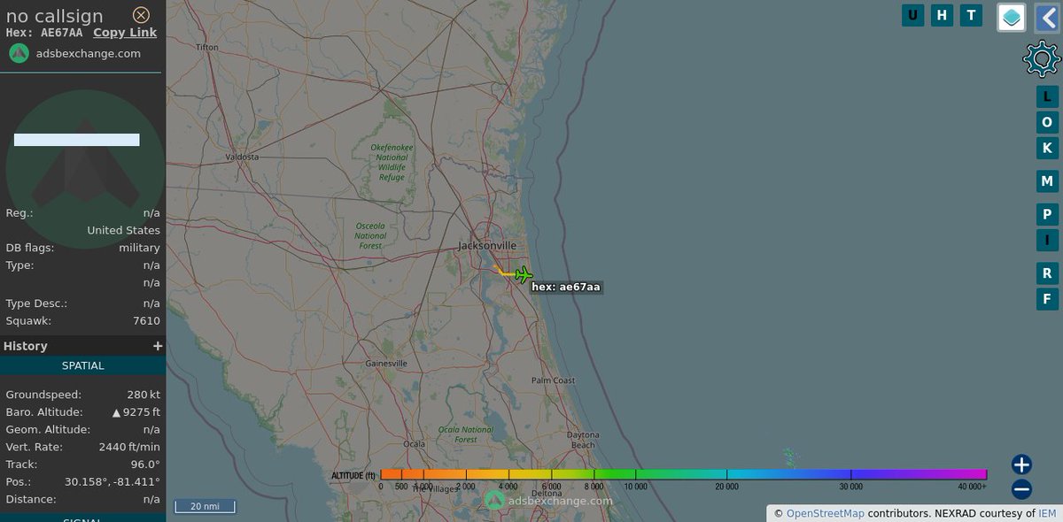 TheIntelFrog's tweet photo. P-8A Poseidon #AE67AA as LANCER22 BuNo 549 has departed KNIP. https://t.co/lv8Ynqq12L