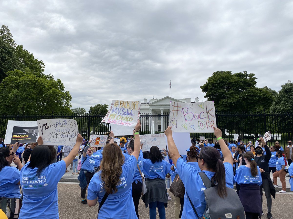 charteralliance's tweet photo. Our sea of blue for charter schools at the White House! #BackOff https://t.co/3zxRQW0sKc