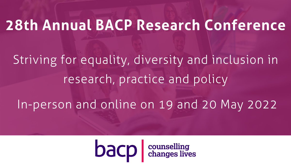 BACP's tweet photo. We're so excited!🎉
Come and join us for our 28th annual Research Conference. The hybrid event, co-hosted by @AbertayUni will take place in person in Dundee and online on 19 and 20 May 2022.
Find out more and book your place now ➡️ https://t.co/iAKjHdUUbI
#BACPResearch https://t.co/nnK7snV9f9