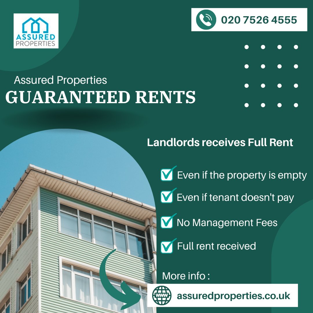 AssuredProp's tweet image. We provide landlords with a service that ensures peace of mind and regular payments with no hidden fees.

assuredproperties.co.uk

#rent #guaranteedrent #guaranteedrentscheme #landlord #assuredproperties #london #propertymaintenance #propertymanagement #maintenanceservices