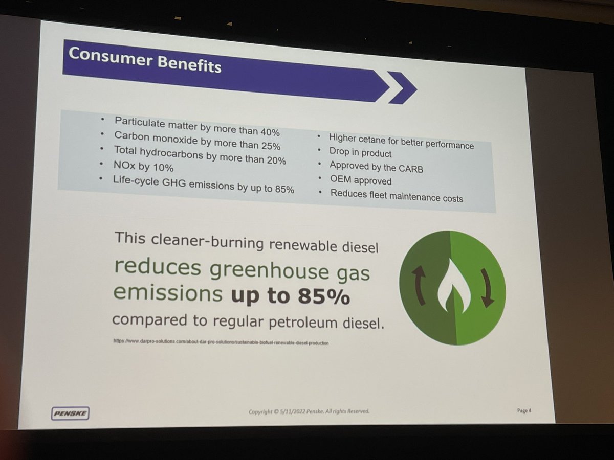 lynnmurraylyon's tweet photo. Why are fleets considering #renewablediesel? @PenskeNews Josh Tippin shares these insights @ACTExpo #ACTexpo #actexpo22 #DRIVECLEAN https://t.co/jMW9iYDynZ