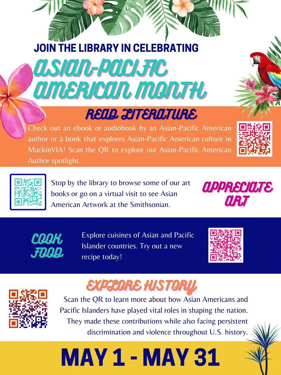 RandleHSlibrary's tweet photo. May is Asian Pacific American Heritage Month! Explore the links to learn more. #asianpacificamericanheritagemonth #highschoollibrary #history #librarian #teenlibrarian https://t.co/iUfVK6qwdl