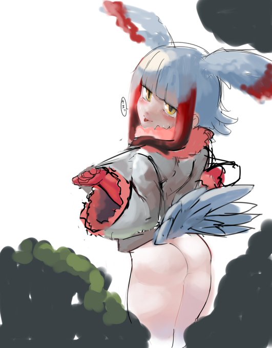 こっそり付いてきたショウジョウトキに気付いた上でパークの職員とのぶつけっこを見せつけるいつもは大人しくていい仔なトキちゃんのラフ 