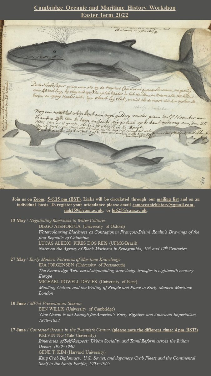 🗣️TERM CARD: We are thrilled to release our programme for Easter term 2022, featuring speakers from four continents presenting on Water Cultures, Maritime Knowledge, Contested Oceans etc.🌊
Join us on Zoom and subscribe to our mailing list to receive updates on each session
👇