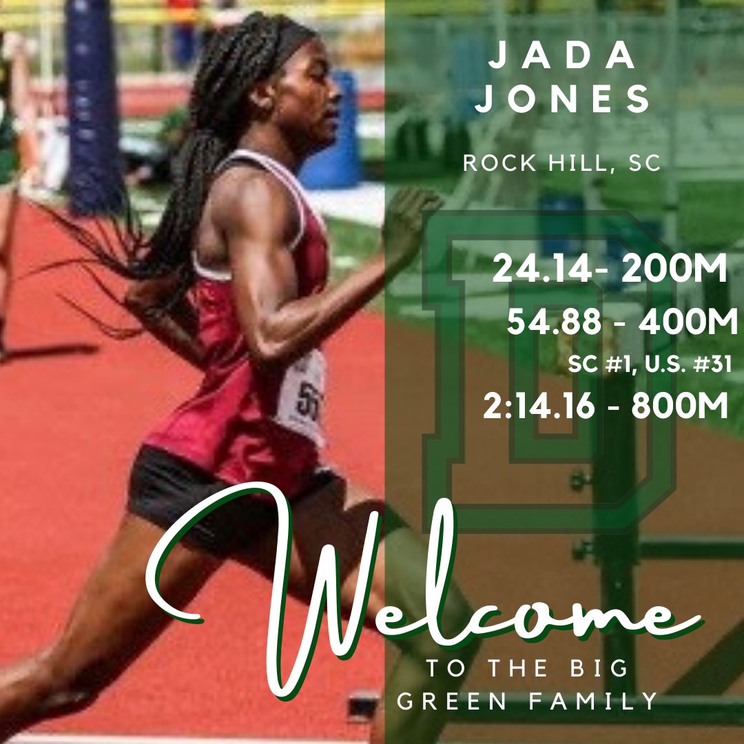 🌲 𝑾𝒆𝒍𝒄𝒐𝒎𝒆 𝒕𝒐 𝒕𝒉𝒆 𝑾𝒐𝒐𝒅𝒔! 🌲 
Dartmouth Track &amp; Field welcomes Jada Jones to Hanover! This South Carolina sprint star has the SC #3 time in the 200m and SC #1 time and US #31 time in the 400m! Welcome to the Big Green Family Jada! #gobiggreen