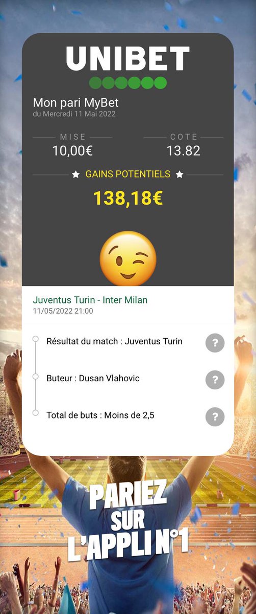 UnibetFrance's tweet photo. 🏆 Le #MyBET du CM pour la finale de la Coupe d'Italie #JuveInter 

🍀 10 x 14€ dans les RT si ça passe https://t.co/x3CuBlWaVJ