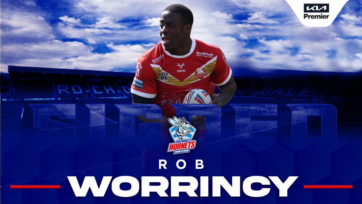 RochdaleHornets's tweet photo. ✍️ Championship legend Rob Worrincy comes out of retirement to sign for Hornets

🙌 The winger has scored 220 tries in 340 career appearances

🤝 Previous clubs include Sheffield and Halifax - where he worked with head coach Matt Calland

Full story 👇
https://t.co/Lu98AIxhbt https://t.co/NpfjhIvZXG