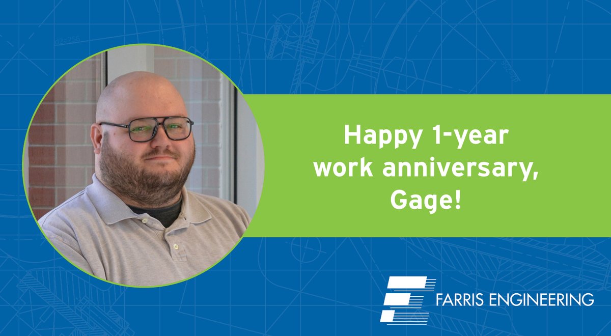 Congratulations, Gage! 🙌
Gage is celebrating his 1-year work anniversary with Farris Engineering in our Omaha office!