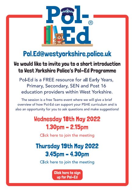 Pol_Ed_UK's tweet image. If you're a #WestYorkshire school, you will shortly receive an email invite to our #PolEd seminars this summer term to learn more about this ground breaking resource which safeguards young people, empowers them to make positive life choices and promotes good citizenship.