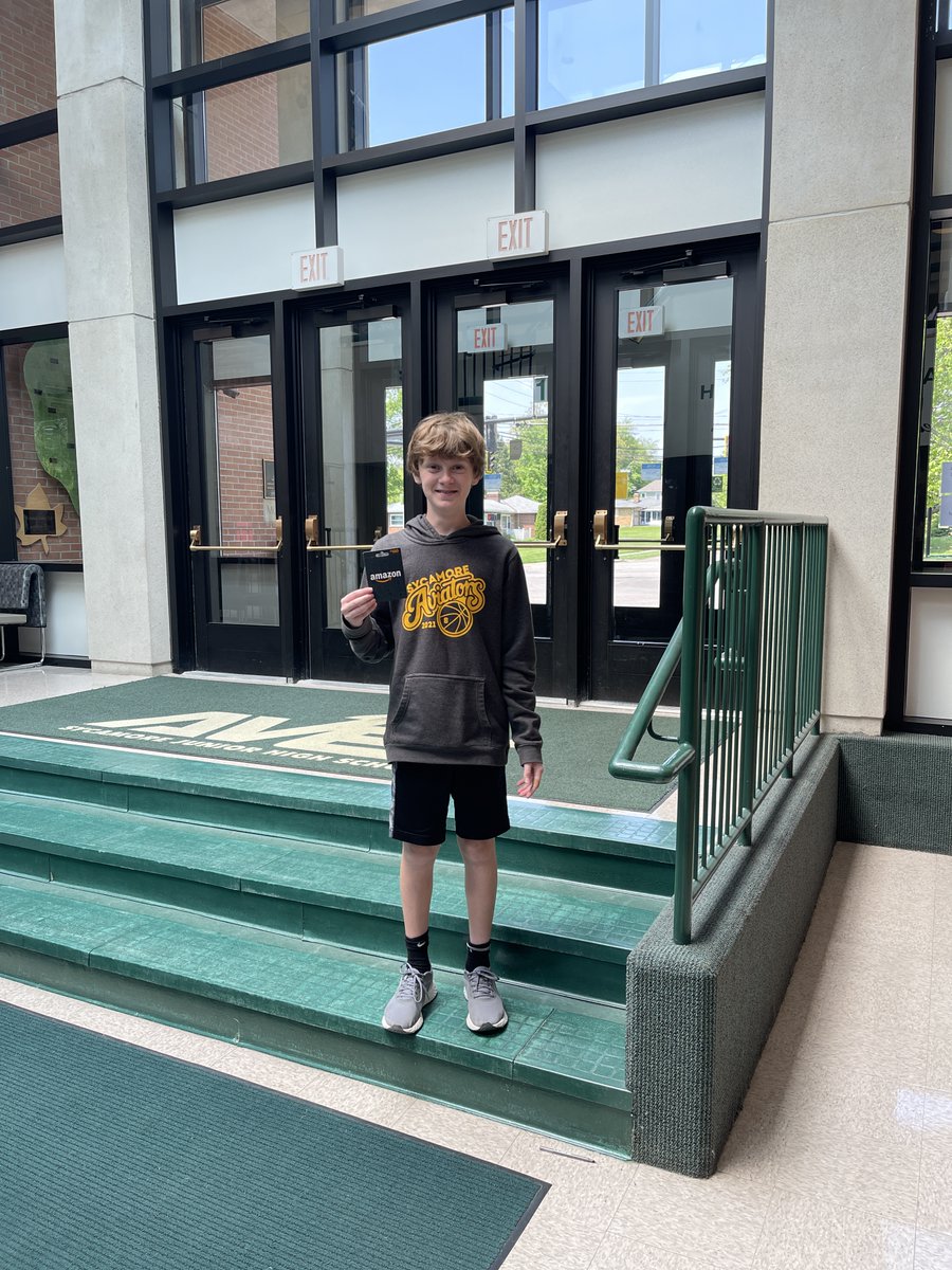SycamoreJrHigh's tweet photo. Winner! Winner!  Congratulations to our Fun-A-Thon Winner!
 Quinton Shafer is taking home a $100 Amazon gift card thanks to SJH PTO!
#ThankYouSJHPTO
#SycamoreSchools
#FunAThon https://t.co/jTfVjsJaB5