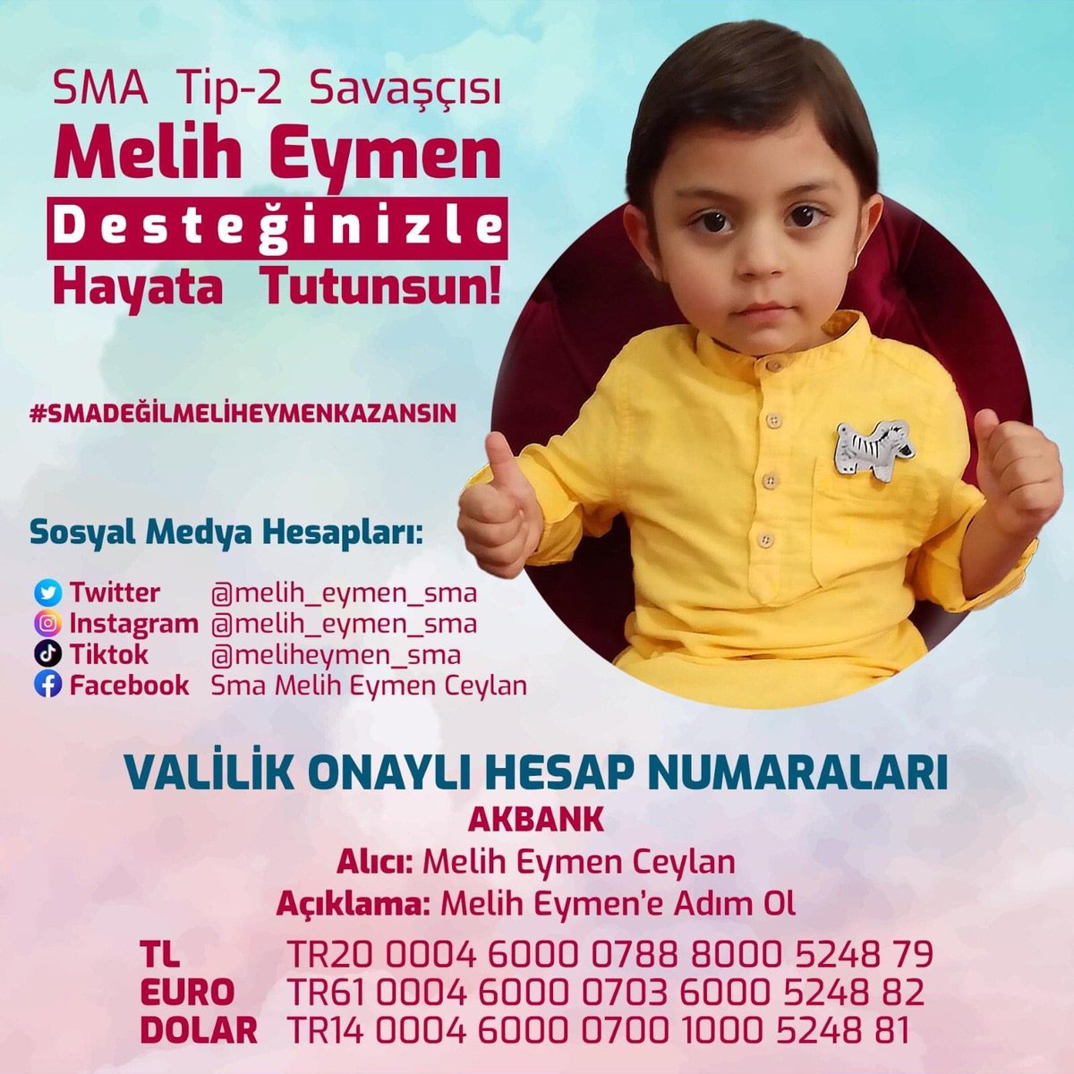 hizmetiskonya1's tweet photo. Melih Eymen, henüz 4 yaşında. 

SMA Tip-2 hastalığıyla mücadele ediyor. Bu mücadelesinde hepimizin desteğine ihtiyacı var. 

Sizler de kampanyayı duyurarak ve bağışlarınızla Melih Eymen’in hayata tutunmasına destek olabilirsiniz.  

#SMADEĞİLMELİHEYMENKAZANSI

SmaMelihEymenCeylan https://t.co/qIJtgqUX15