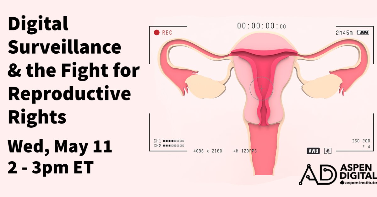 AspenDigital's tweet photo. Today, we'll bring together @RonWyden, @ousfourita, @tiffanycli and Cynthia Conti-Cook to examine how law enforcement can use digital surveillance tech to monitor and prosecute in a future without Roe v. Wade. What can be done? Join us at 2 to learn more: https://t.co/oU2oj9SzSL https://t.co/1IUf3ESS17