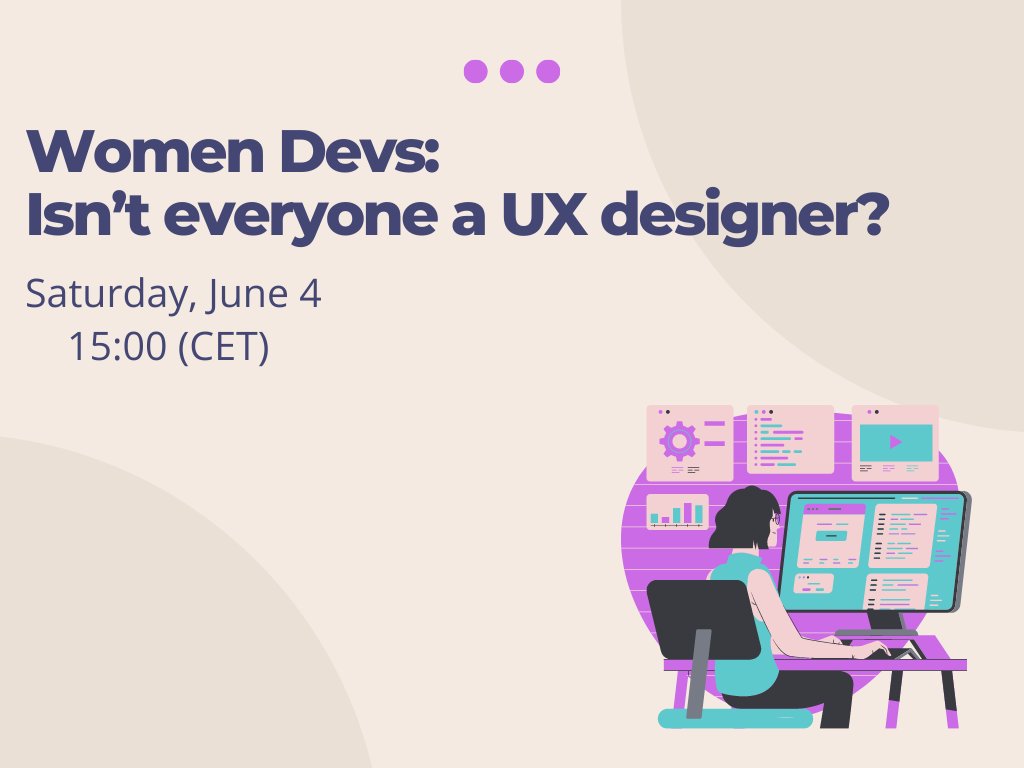 _stellats's tweet photo. Last Women Devs meetup for this season on June 4th! We will have as a guest @HestervanWijk where she will talk about UX design and her experiences in the field. 
Join us to learn more about UX and Hester! 
RSVP: https://t.co/tcE8uKNi1n
 #womendevs #meetup #UX https://t.co/gegij74uHu