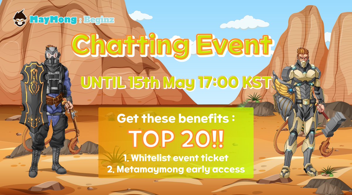 MaymongM's tweet image. Meta Maymong Chat Event 

TOP 20 Chatter Get OG 
Get these benefits : 
1. Whitelist event ticket
2. Meta maymong early access

메타 마이몽 채팅 이벤트에 도전하세요!
#NFTCommunity #NFT #NFTGiveaways #WhitelistGiveaway #metamaymong #EVENT #NFTProject