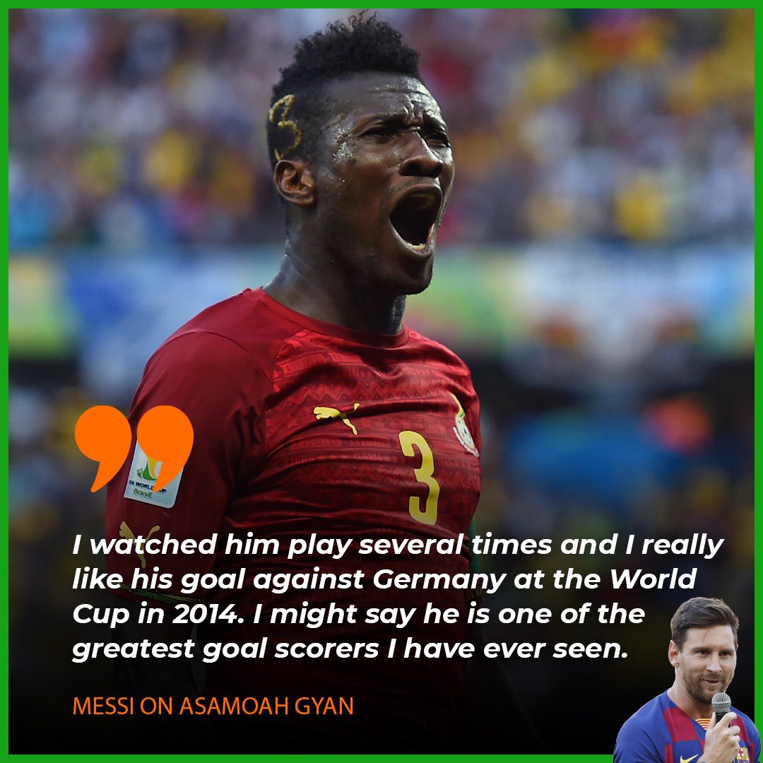 sportsbriefcom's tweet photo. 🗣Lionel Messi has nothing but praise for Ghana legend, @ASAMOAH_GYAN3 🇬🇭 

📸: Laurence Griffiths/ANP Sport (Getty Images) https://t.co/mkNW0vEwtX