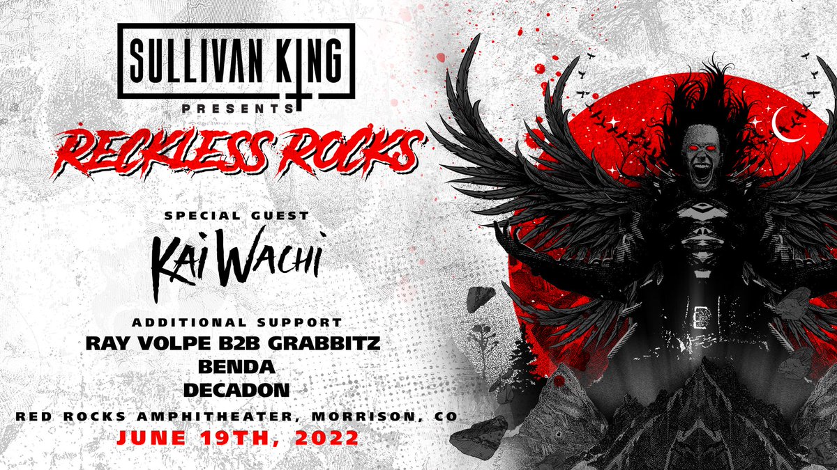 PartyGuruUS's tweet photo. 🤘SHOW ALERT!🤘

Join us for @SullivanKing  w/ @KaiWachiMusic , @rayvolpe  b2b @grabbitz , @BendaMusic , @decadon Sunday, June 19th at @RedRocksCO  !

Pre-Sale: FRIDAY, May 13 from 10a to SATURDAY, May 14 at 9:30a MT
Pre-Sale Password: RECKLESS
Tickets : https://t.co/Qp1oKLpn0g https://t.co/0tPKJeAtGB