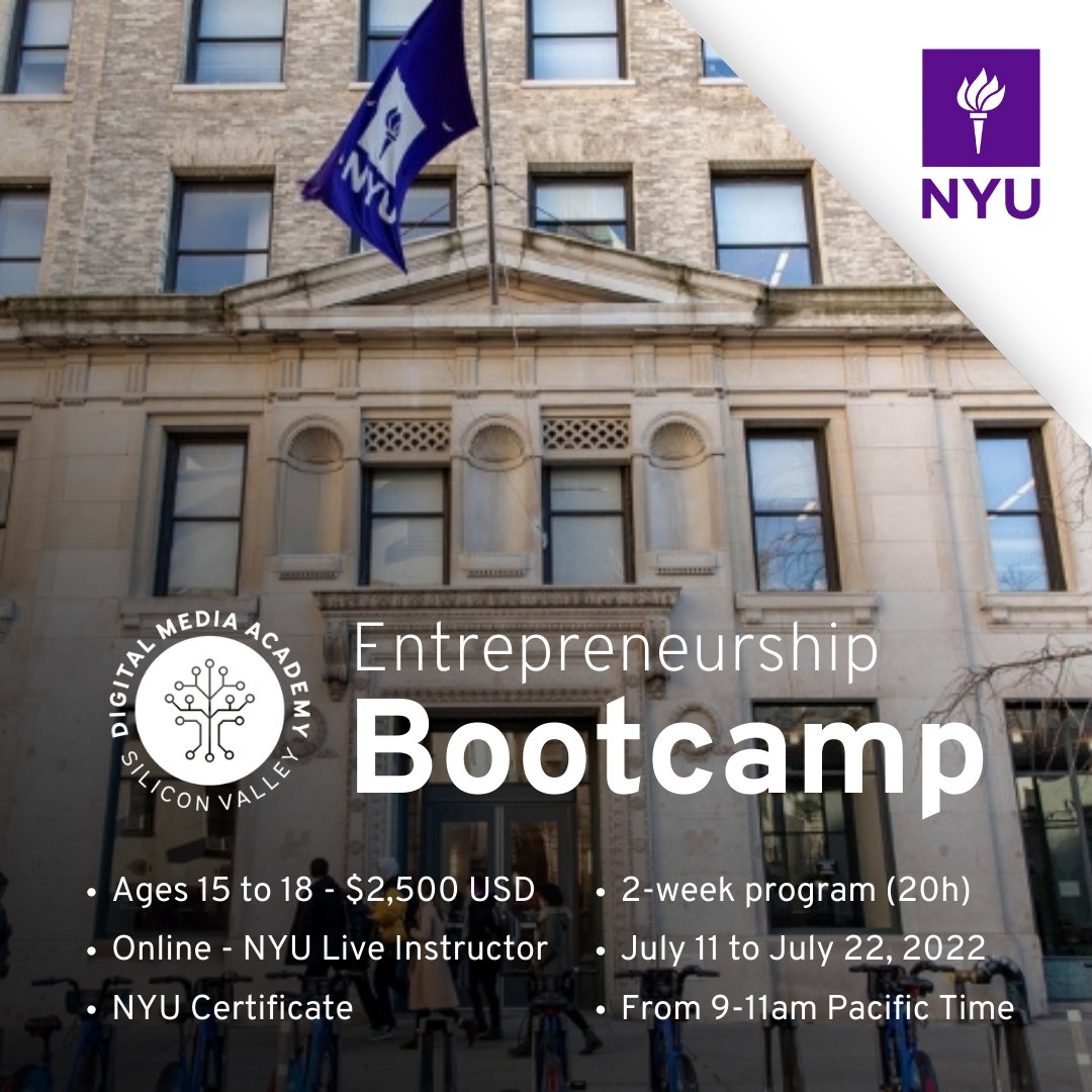 A one of a kind #entrepreneurship #bootcamp course offered by <a href="/DMA_org/">Digital Media Academy</a> and The Bronfman Center at <a href="/nyuniversity/">New York University</a> with instructor Dr. Nir Tsuk, NYU’s Global Distinguished Scholar.

Spots are limited, register today! bit.ly/38mK9sr