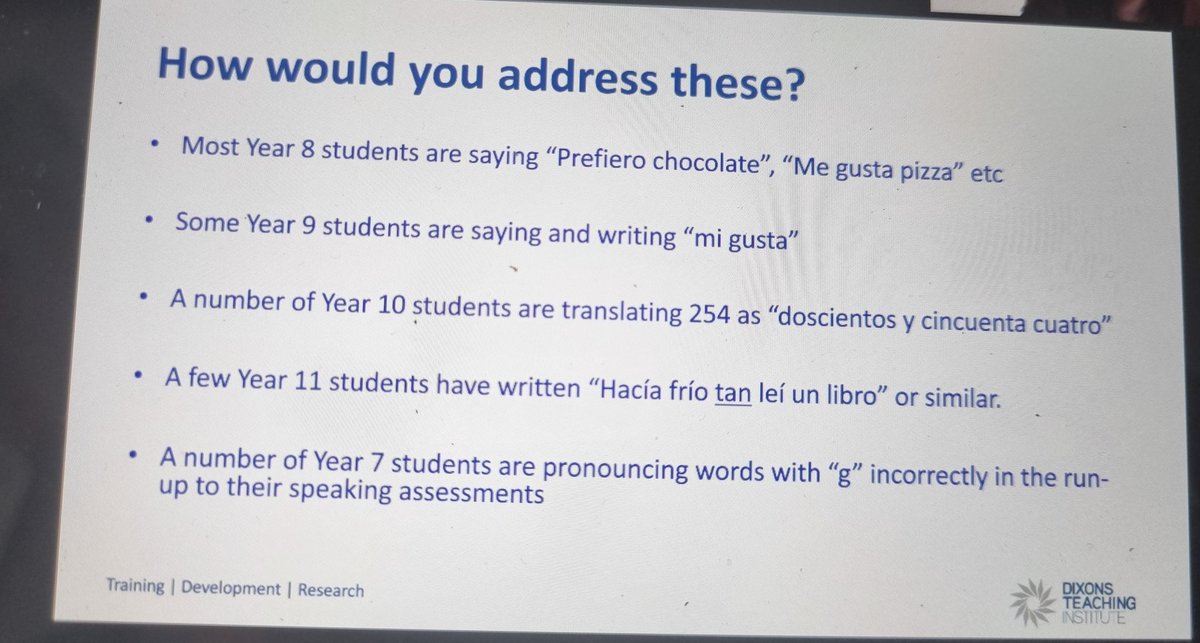 hannahpinkham's tweet photo. Lovely #languages geekery as @MCrollaLangs shares misconceptions & how to address them with our #ECTs.
Sessions in Geography, History, English, Maths, Science, Art & Computing all happening today, expertly organised by the absurdly talented @parvp78 @DixonsInstitute 🤓 🧠 ✏️ https://t.co/C15emAjKiN
