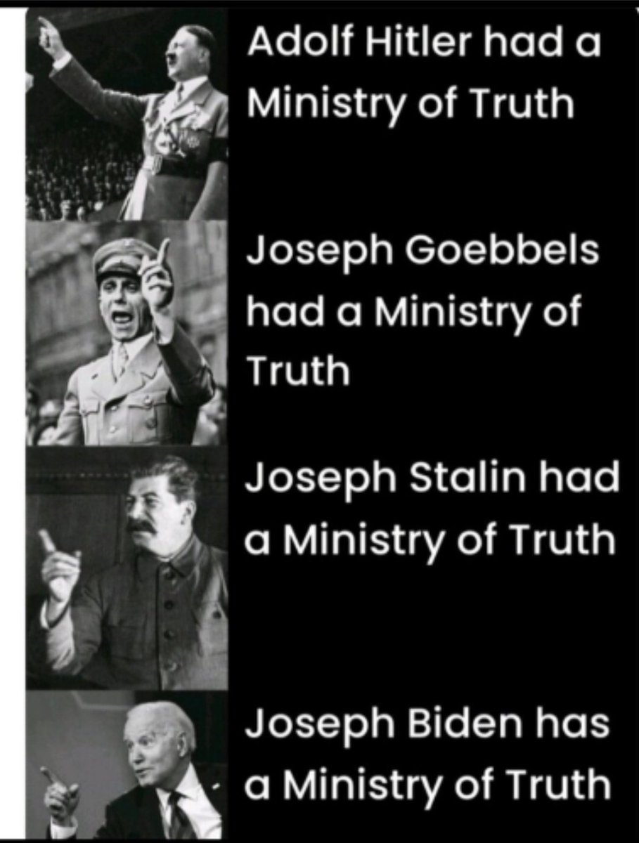 GroveyGallery's tweet photo. @kopper @FraninLasVegas @PattyArquette Imagine (if your capable) that Trump had created a 'ministry of truth'. Would you laugh it off, or would you call him worse than Hitler? I already know the answer. You aren't capable of rational, consistent thoughts, so you won't look at it from a different angle. So predictable. https://t.co/6bSri0L0iz