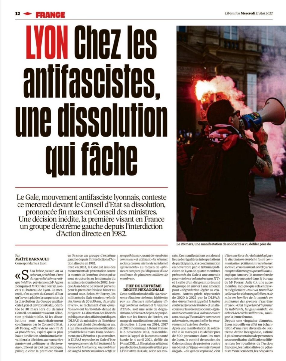 comitesoutien69's tweet image. "On ne dissout pas une révolte qui gronde" @libe #stopdissolution #SoutienGale #antifa @antifa_lyon