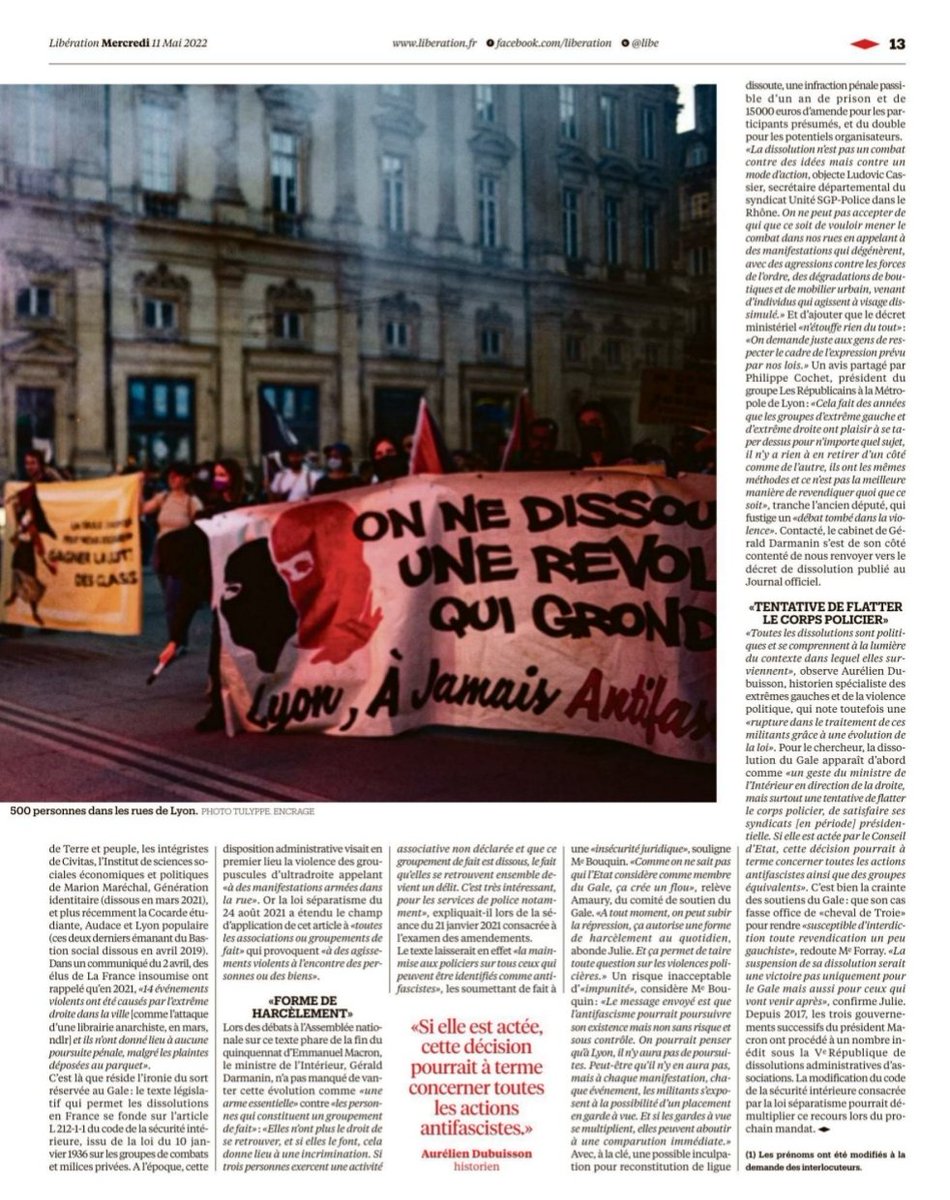 comitesoutien69's tweet image. "On ne dissout pas une révolte qui gronde" @libe #stopdissolution #SoutienGale #antifa @antifa_lyon
