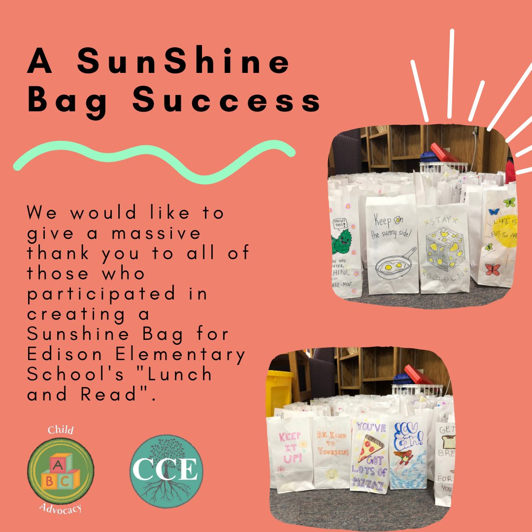 LU_CCE_CC's tweet photo. We would like to give a massive thank you to all of those who participated in creating a Sunshine Bag for Edison Elementary School's "Lunch and Read". There are so many fun and creative bags that would brighten anyone's day! https://t.co/JHSQchPcW3