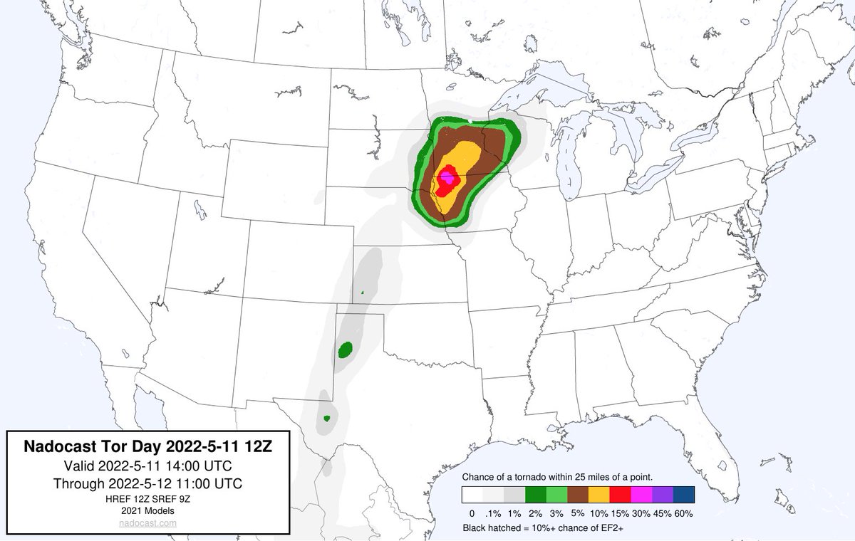 nadocast's tweet photo. 12Z Day Tornado Forecast (New 2021 Models) https://t.co/NXDOTICw3W