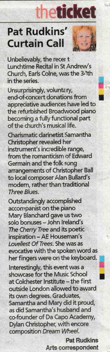 s_k_christopher's tweet photo. A #Review from a #concert I gave in #April,  at #EarlsColne #Essex.  #Music for #Clarinet and #Piano by #British #Composers https://t.co/juxRjBar8h