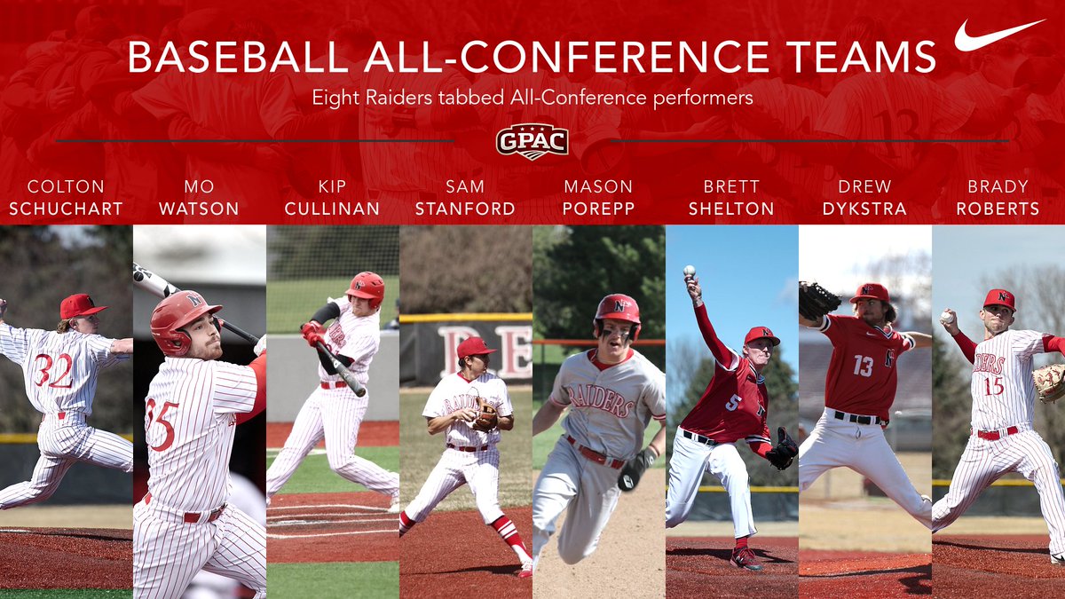 Schuchart and Watson Highlight <a href="/GPACSports/">Great Plains Athletic Conference</a> All-Conference Baseball Teams.

Eight Raiders land All-Conference accolades.

📰: bit.ly/3N3z9Pu

#RaidersStandOut | <a href="/NWC_Baseball/">Northwestern Baseball</a>