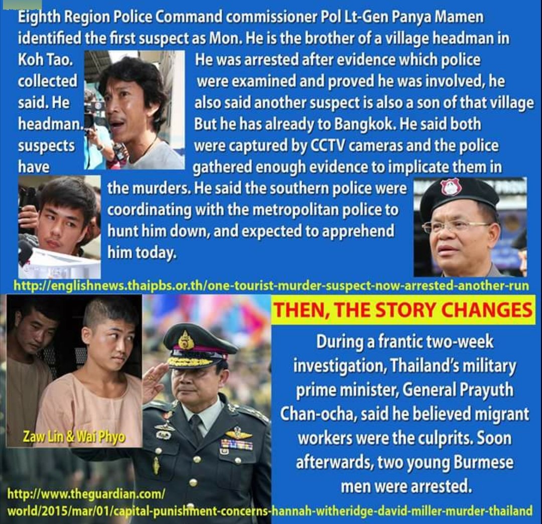 SuBuchanan70's tweet photo. When Pol Lt-Gen Panya Mamen said he had the right guys we thought their reign was over! Then boom 💥he was off the case, and they were off the hook!
#kohtaomurders #thecurseoftheturtle #kohtao #thaimafia #deathisland #backpackermurders #turtleisland https://t.co/iSqaQMtC3g