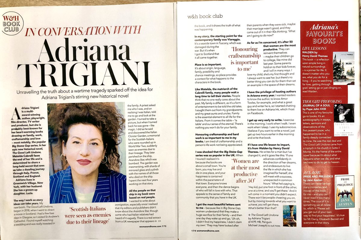 GabyYoung's tweet photo. Lovely interview with @adrianatrigiani in this months @womanandhome - thank you @zoeannewest #TheGoodLeftUndone is out now @MichaelJBooks https://t.co/HTUPpRprsw