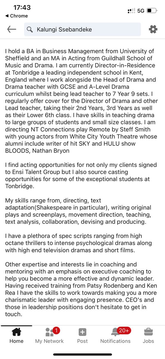 Please share: my next employer might be in your network of followers! Over the past 1 year I’ve
Worked on 4 productions featuring young people! I would like to use this experience to gain work as a director. Happy to receive paid Assisting director work!