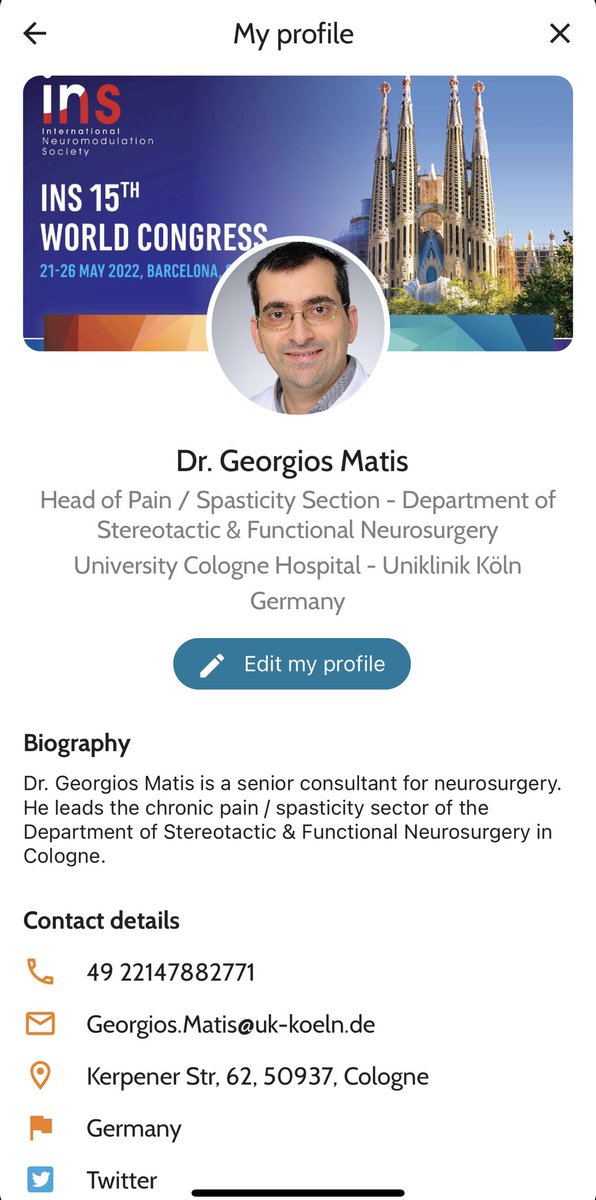 GeorgiosMatis's tweet photo. ❗️Just downloaded the #INS2022 App! 👉🏼 https://t.co/IIgq4dwnCT
‼️ Download it on App Store or Google Play!
🌐 Let’s get connected! Let’s interact!
@IntlNeuromod @Kenes_Group
#INS #neurostimulation #neuromodulation #SCS #spinalcorstimulation #PNS #PNFS #RFA #intrathecal
1/n https://t.co/ZdZfjcpM1M