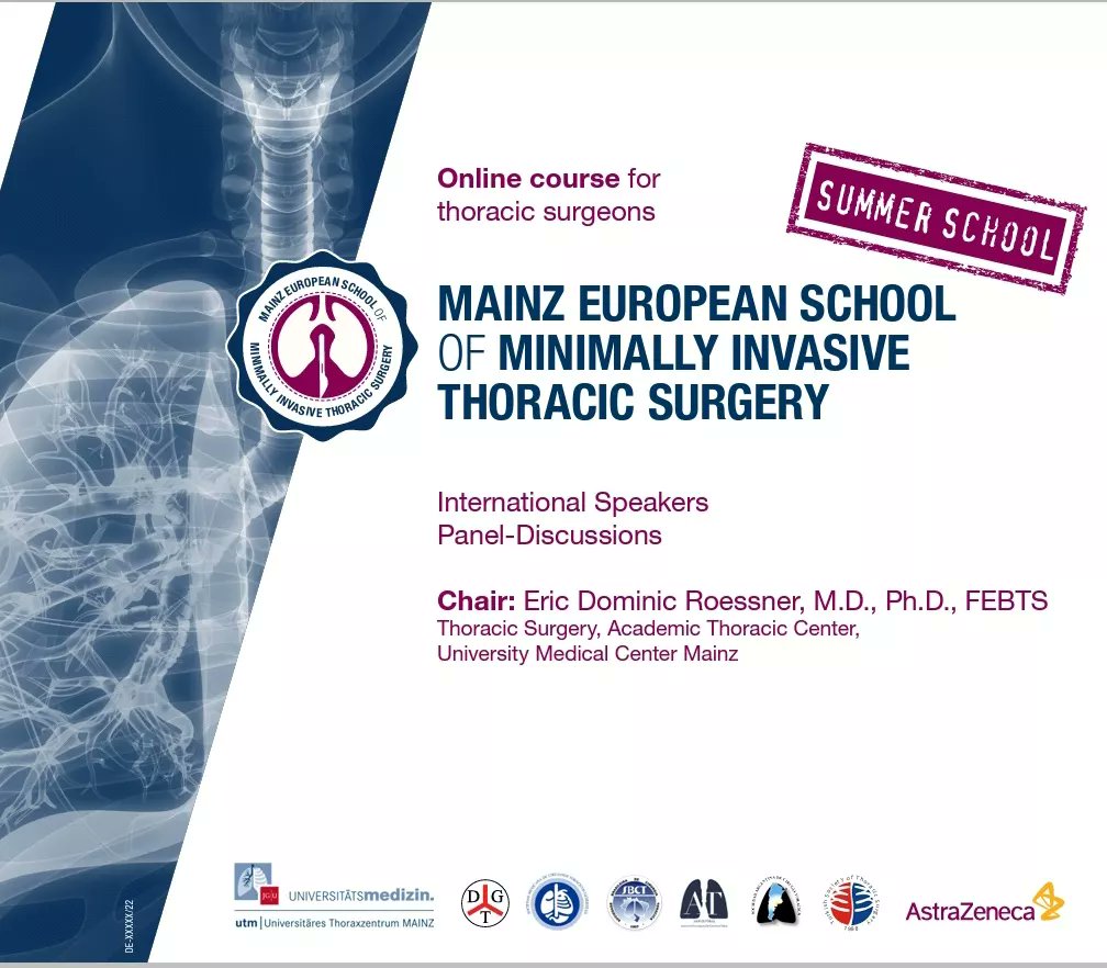 SToracica's tweet photo. 👨🏻‍🏫 Mainz European School of Minimally Invasive Thoracic Surgery
💻 Online Education for Thoracic Surgeons
✒ https://t.co/BriftlSBaq https://t.co/xE8X3iovew