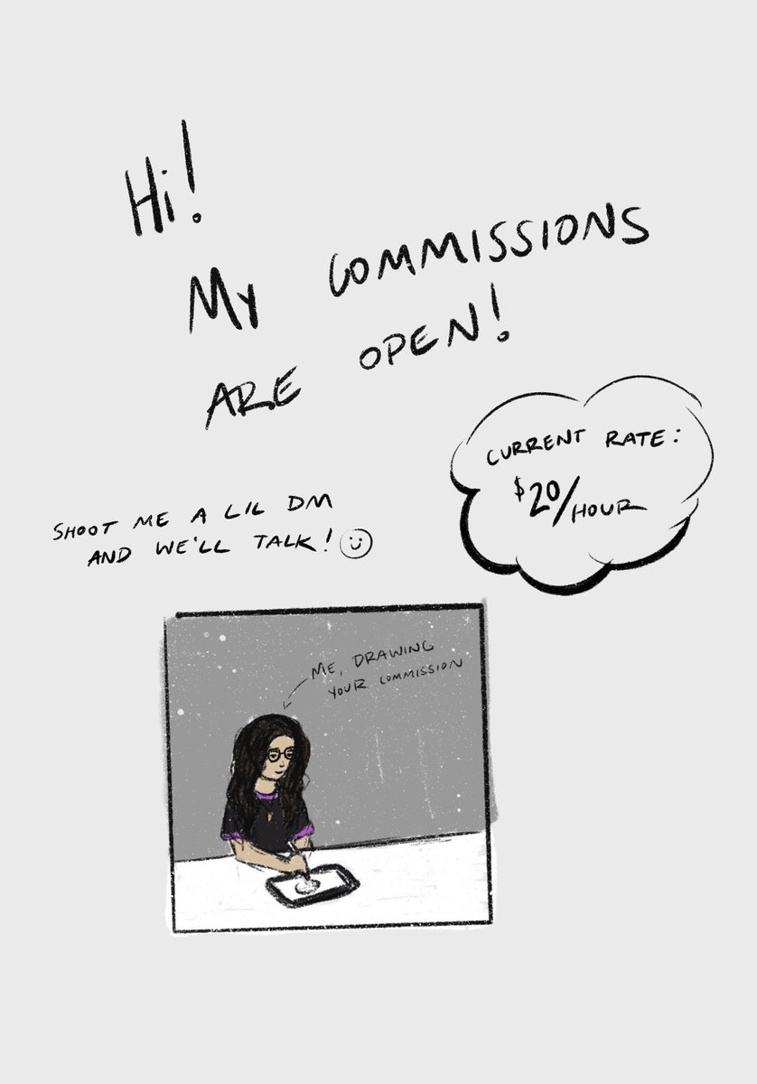 commission time!!!! dm me!!! 

i’m pretty open this time around, but i’ll let ya know if i can’t fulfill your request for whatever reason. :)