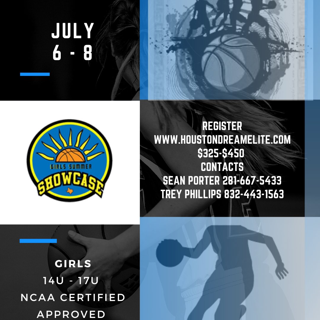 We are all set and NCAA Approved
🚨🚨🚨🚨🚨🚨🚨🚨🚨🚨🚨🚨

📅 July 6th - 8th
📍   The Zone
        10371 Stella Link
        Houston, TX 77025

💠 Certified Officials
💠 All Under One Roof
💠 Low Cost
💠 College Coaches

houstondreamelite.com