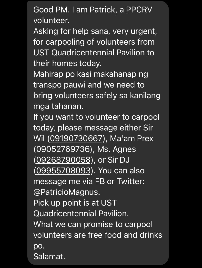 jordsestrada's tweet photo. Hello, guys. I hope we can help out our #PPRCV volunteers. Whoever is available and willing, you may contact the numbers below. Thank you! Please RT na rin po para umabot sa iba. https://t.co/ztodZv57jU