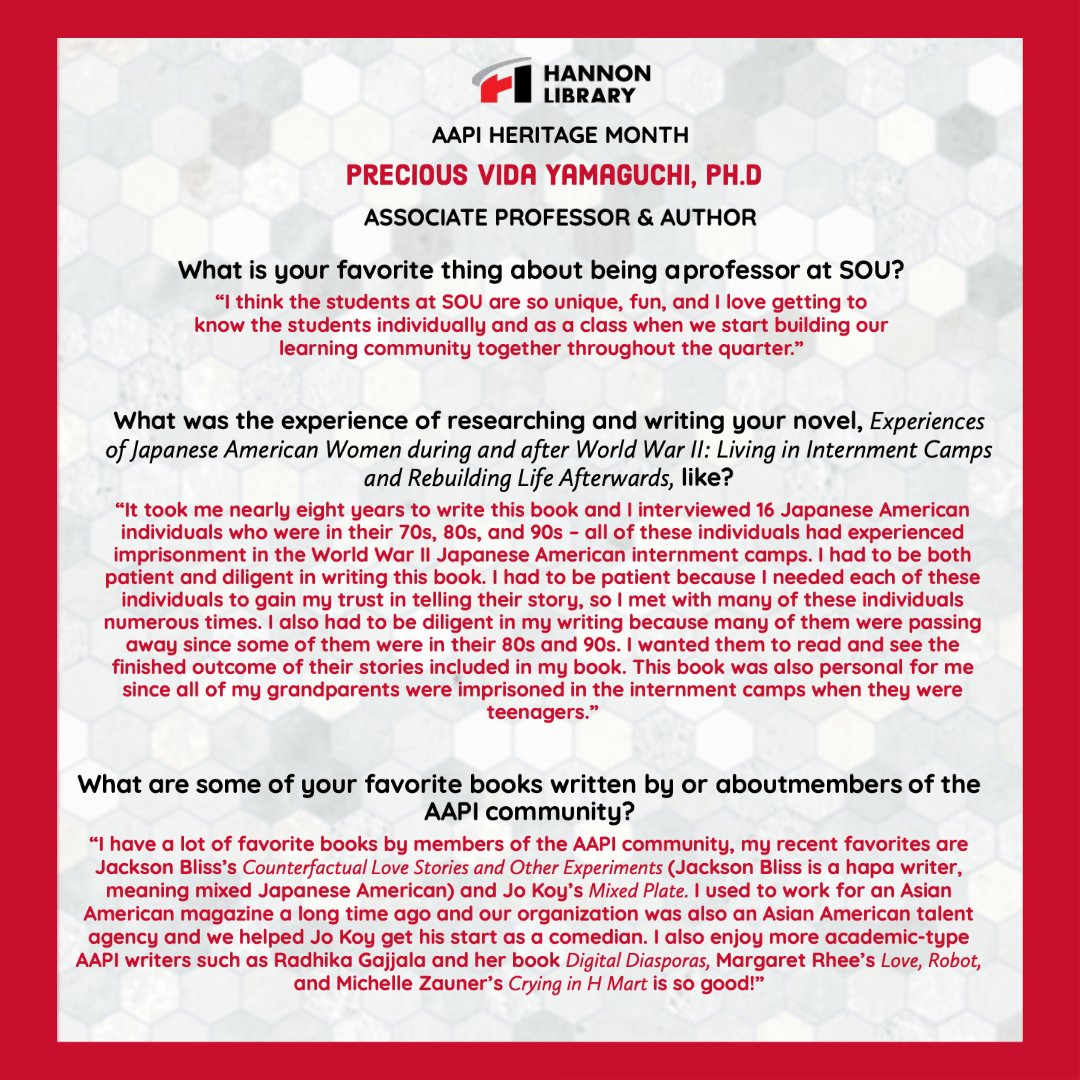 SOU_hannon's tweet photo. To celebrate #AAPIHeritageMonth, we interviewed SOU Associate Professor and Author Precious Yamaguchi, Ph.D, about her work, as well as some of her favorite books by AAPI authors! https://t.co/Uh5jXtEAoG
