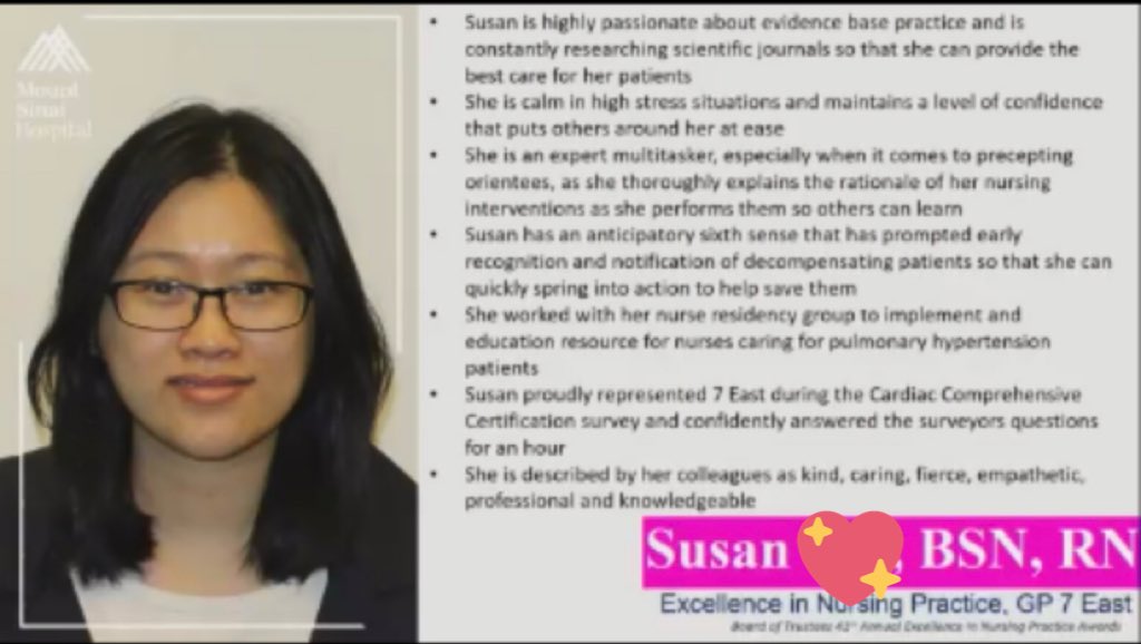 MaryCardiacRN's tweet photo. Congratulations to #7East RN Susan!! AN excellent team player who keeps all #theheartofthematter!! #nursesweek2022 @MountSinaiHeart @BethOliverVP @HaydeeGarciaNP https://t.co/lvgeDYv9zj