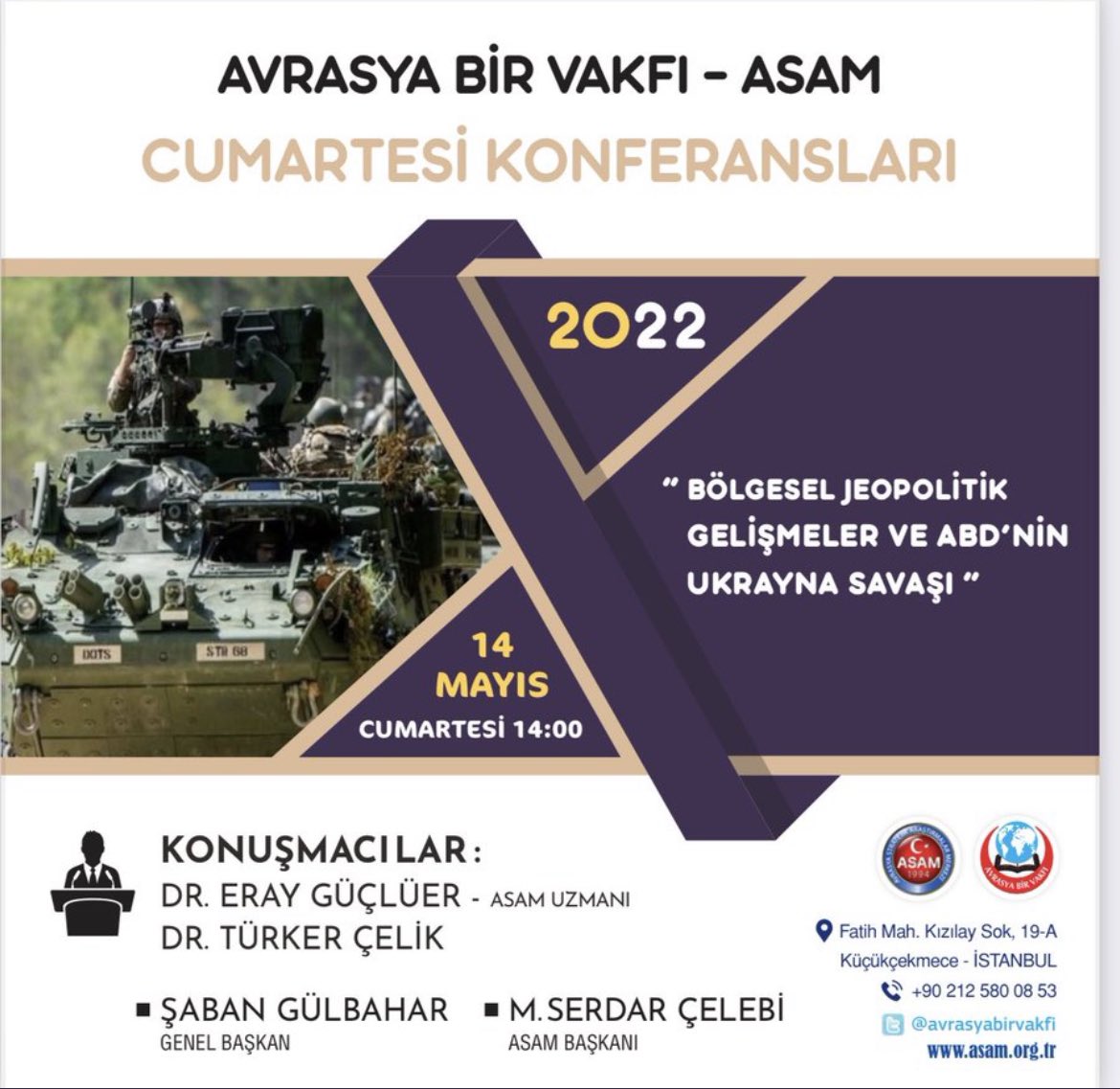 asamresmi's tweet photo. GELENEKSEL YÜZ YÜZE KONFERANSLARIMIZA BU HAFTA BAŞLIYORUZ. 
YEMEK, SAAT 13'TE KONFERANS 14'TE.    DAVETLİSİNİZ.
ADRES:FATİH MAHALLESİ KIZILAY SOK. NO: 19-A KÜÇÜKÇEKMECE,
Avrasya Bir Vakfı @sgulbahar @M_Serdar_Celebi @DrErayGUCLUER @avrasyabirvakfi https://t.co/O17AnPJx0o